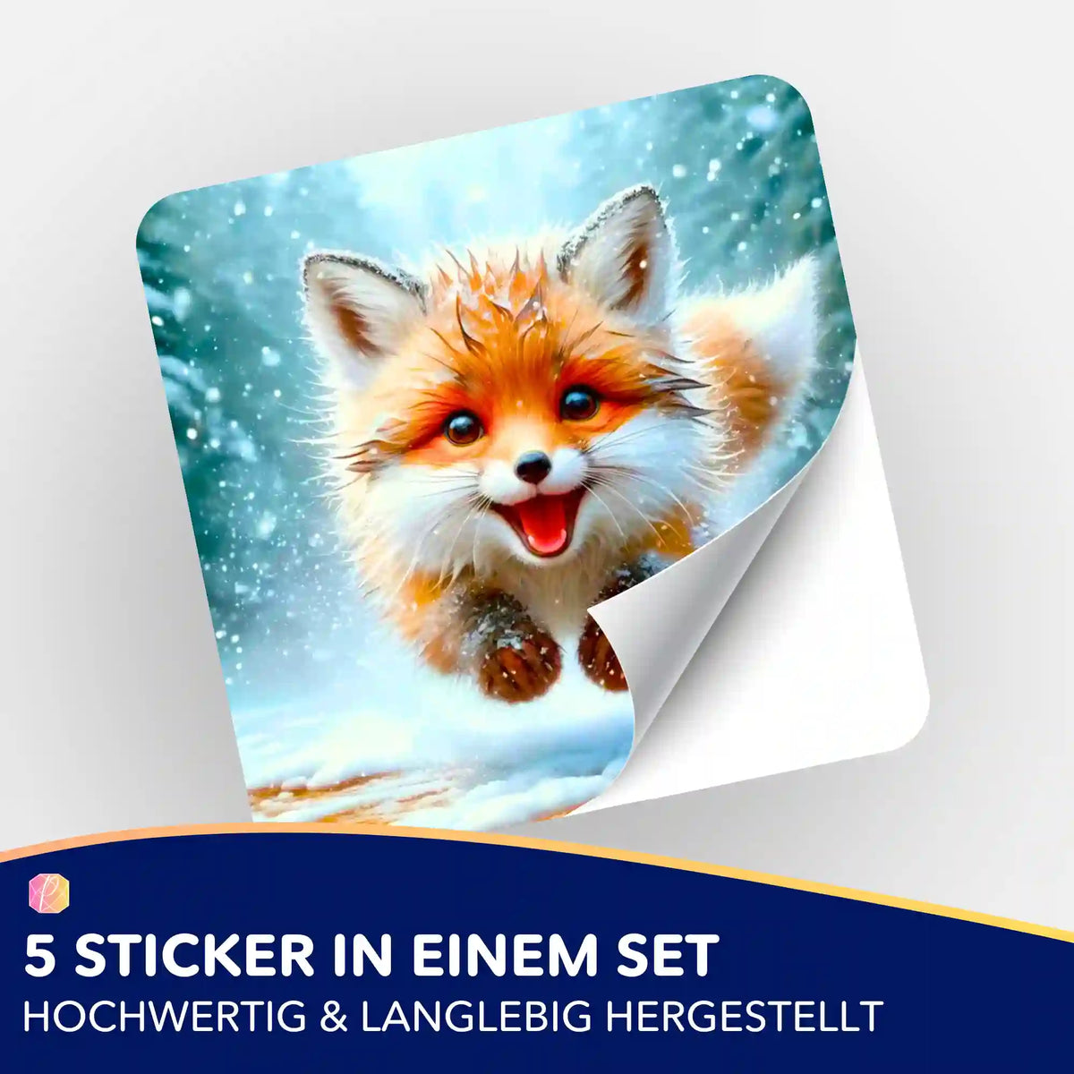 5er-Set Aufkleber mit niedlichem Fuchs im Winterwald für Diamond Painting Zubehör und Organisation