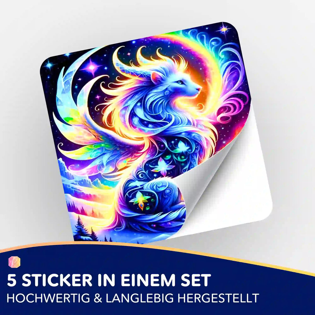 5er-Set Aufkleber Monja Hüterin der Berge für Diamond Painting Organisation mit buntem, leuchtendem Drachenmotiv