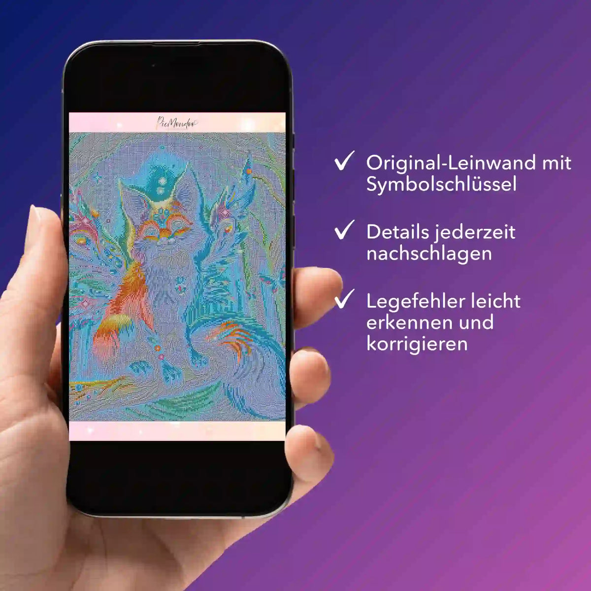 Digitale Diamond Painting Bildmappe Fairy Fox of Magic als PDF auf Smartphone zur Hilfe beim Diamanten Painting