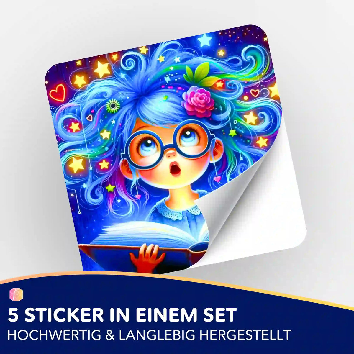 Picmondoo Diamond Painting Aufkleber 5er-Set Lesemaus Josephine mit buntem Motiv für Bastelzubehör und Organisation