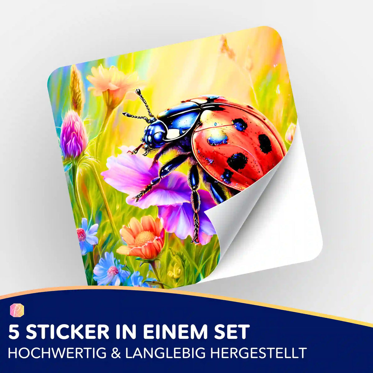 Picmondoo Marienkäfer Aufkleber für Diamond Painting Organisation – 5er-Set bunte Sticker mit Blumenwiese Motiv