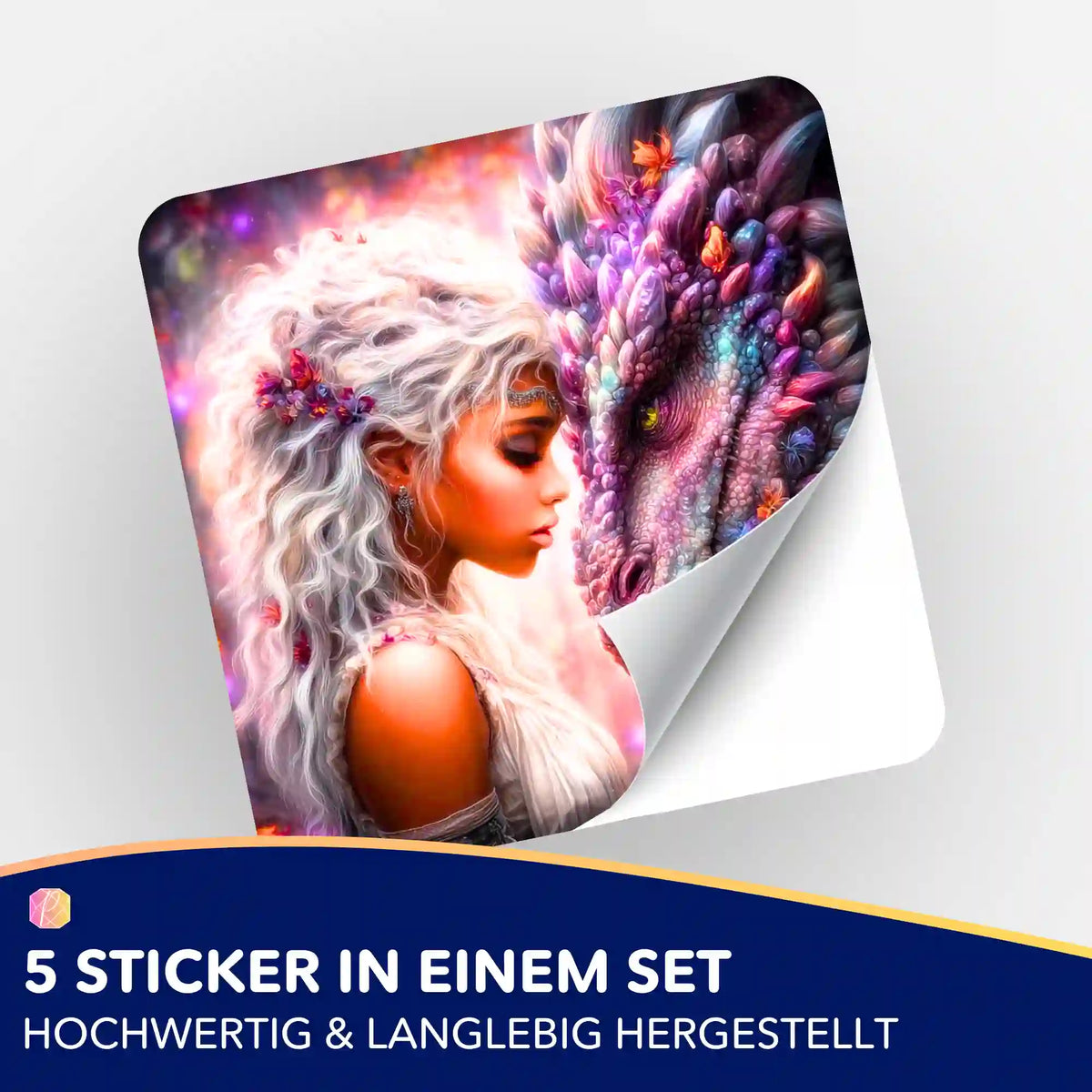 Picmondoo Sticker Seelenbund für Diamond Painting Zubehör mit Motiv einer Frau und Drachen im Fantasy-Stil für Erwachsene