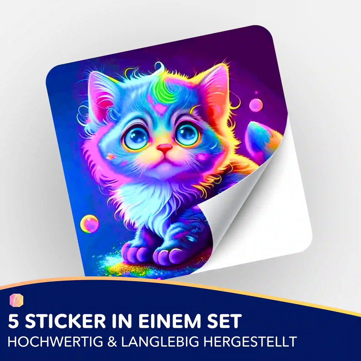 Buntes Rainbow Kitty Sticker-Set für die Organisation von Diamond Painting und Malen nach Zahlen Zubehör.