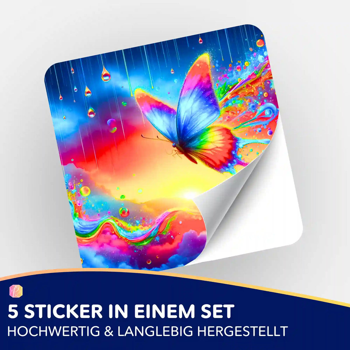Picmondoo 5er-Set Sticker: Bunter Regenbogen-Schmetterling zur Organisation für Diamond Painting und Bastelsets