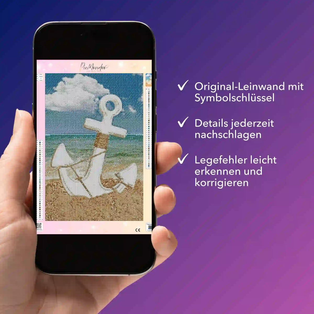 Digitale Diamond Painting Bildmappe Anker Motiv als PDF auf Smartphone zur Hilfe beim Diamanten Painting