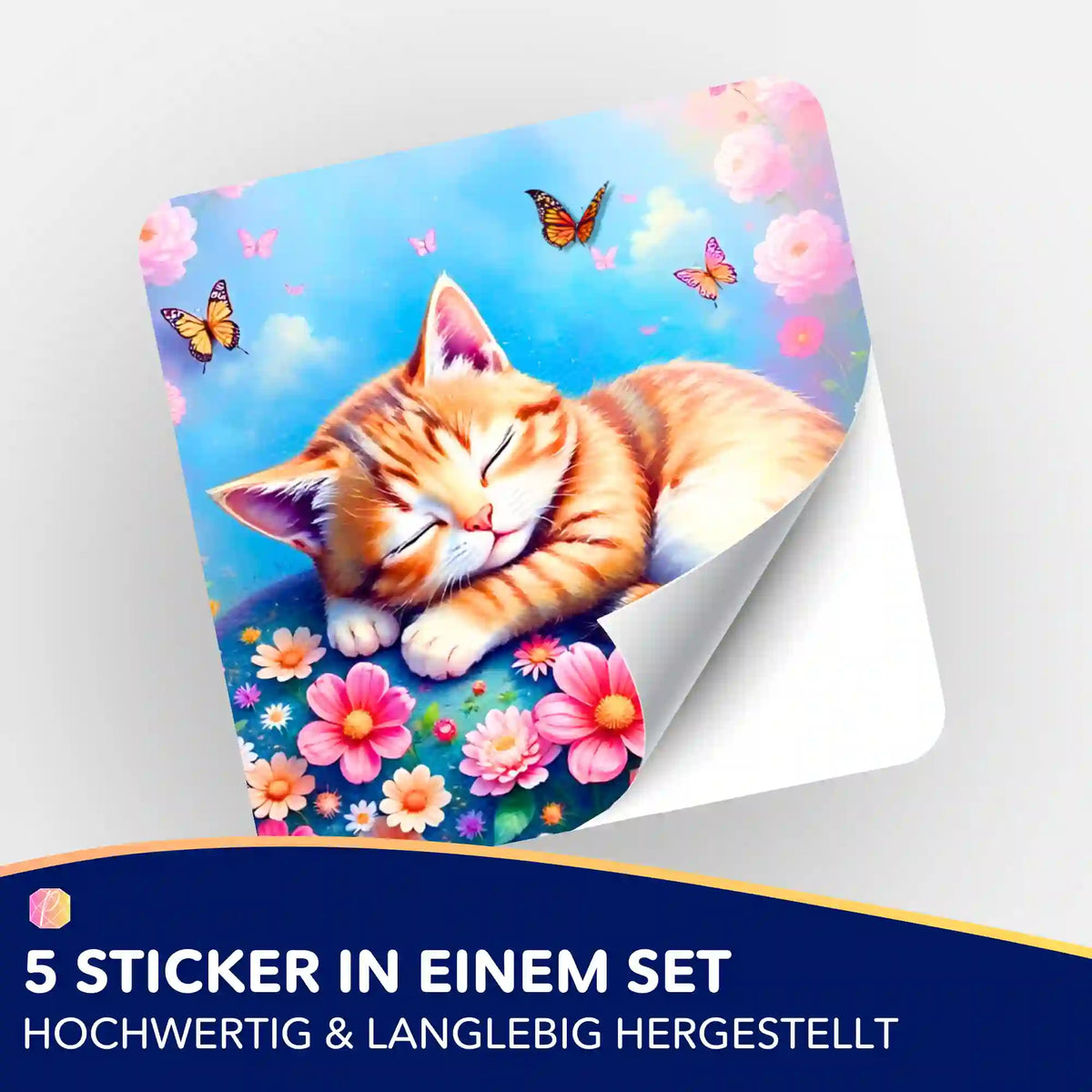 Picmondoo Sticker-Set mit schlafendem Kätzchen, Blumen und Schmetterlingen für Diamond Painting Hobby