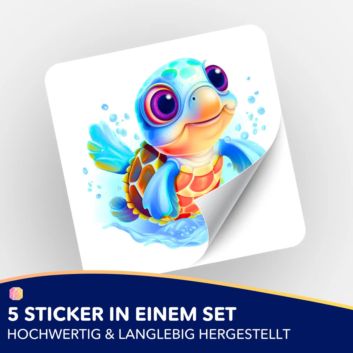 Planschende Schildkröte Sticker 5er-Set als Zubehör für dein Diamond Painting und Malen nach Zahlen Hobby von Picmondoo.
