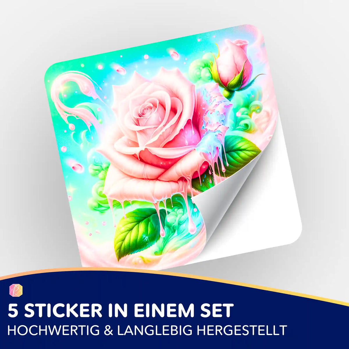 Candy Rose Sticker 5er-Set von Picmondoo für Diamond Painting Organisation mit farbenfrohem Rosenmotiv