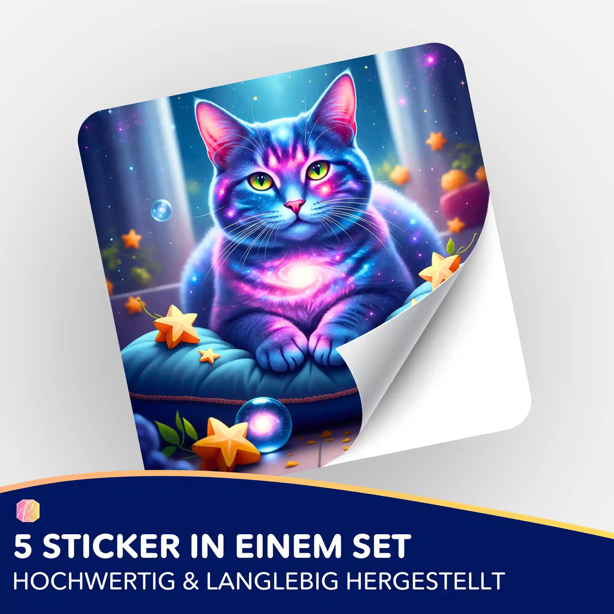 5er Aufkleber-Set Wächterin Andromeda: Galaxy-Katze für Diamond Painting Zubehör zur Organisation deiner Bastelsets