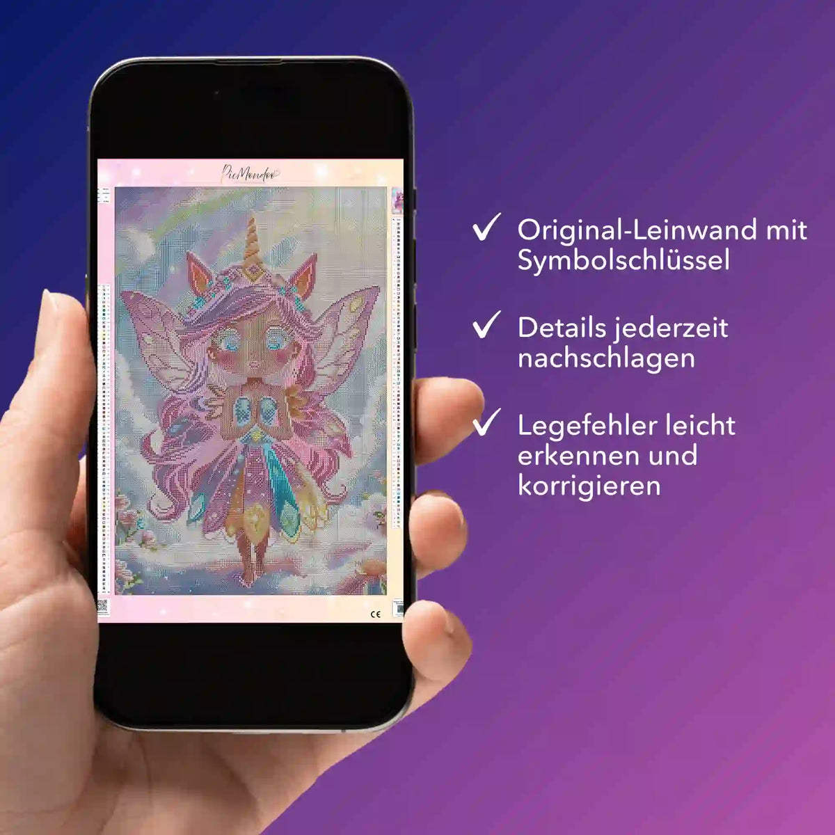 Digitale Diamond Painting Bildmappe als PDF auf Smartphone für die Fee im Wolkenreich DIY-Vorlage