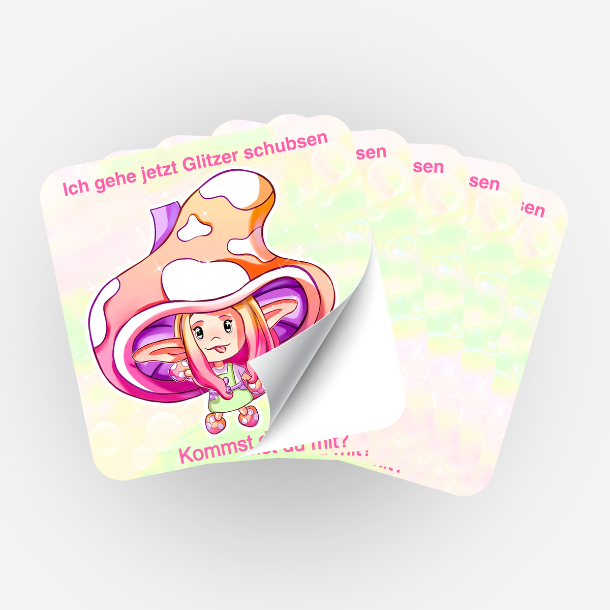 Moni Shroomi Aufkleber-Set für Diamond Painting Fans mit süßem Pilz-Motiv und Glitzer-Spruch für Bastelzubehör