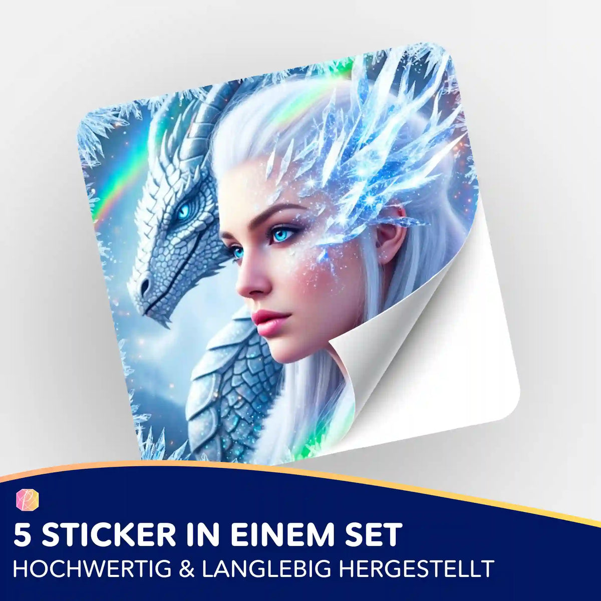 Dragon Queen Aufkleber-Set für Diamond Painting Fans mit Eisdrachen-Motiv und glitzernden Details von Picmondoo.