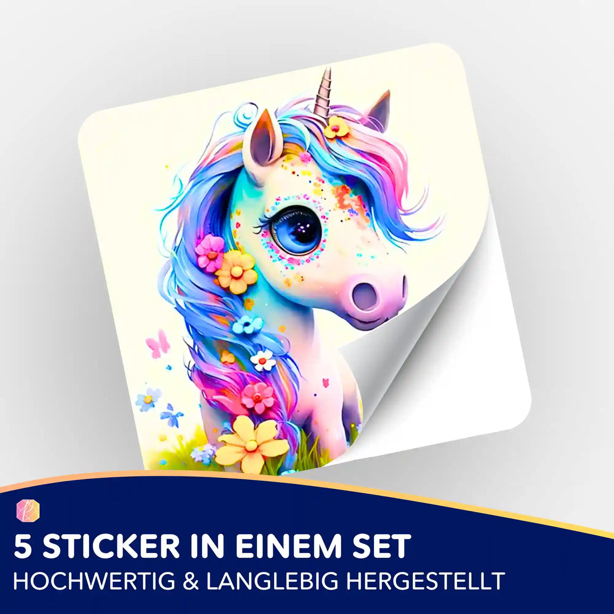 Süßes Einhorn Aufkleber 5er-Set von Picmondoo als Ergänzung für Diamond Painting und Bastelprojekte