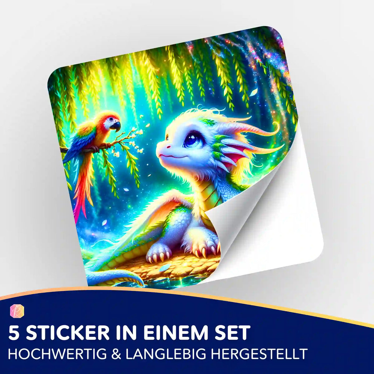 5er-Set Sticker Taru mit Drachen und Papagei für die Organisation deiner Diamond Painting und Malen nach Zahlen Projekte