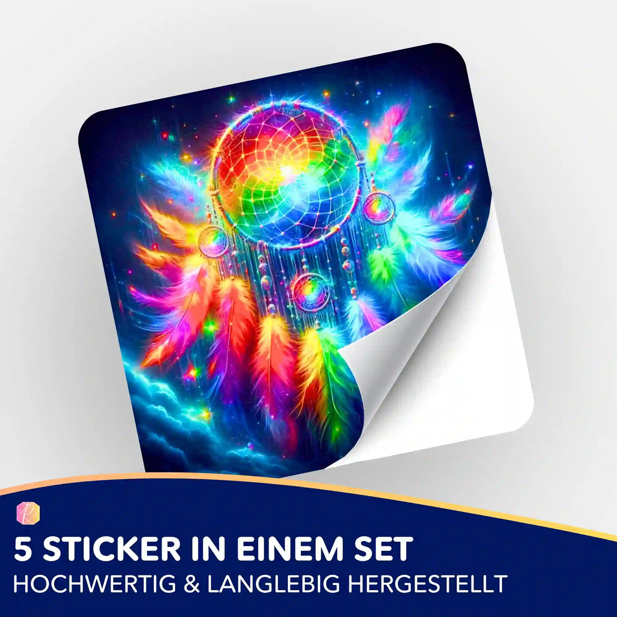Buntes Traumfänger-Sticker 5er-Set für Diamond Painting und Bastelzubehör mit leuchtenden Regenbogenfarben