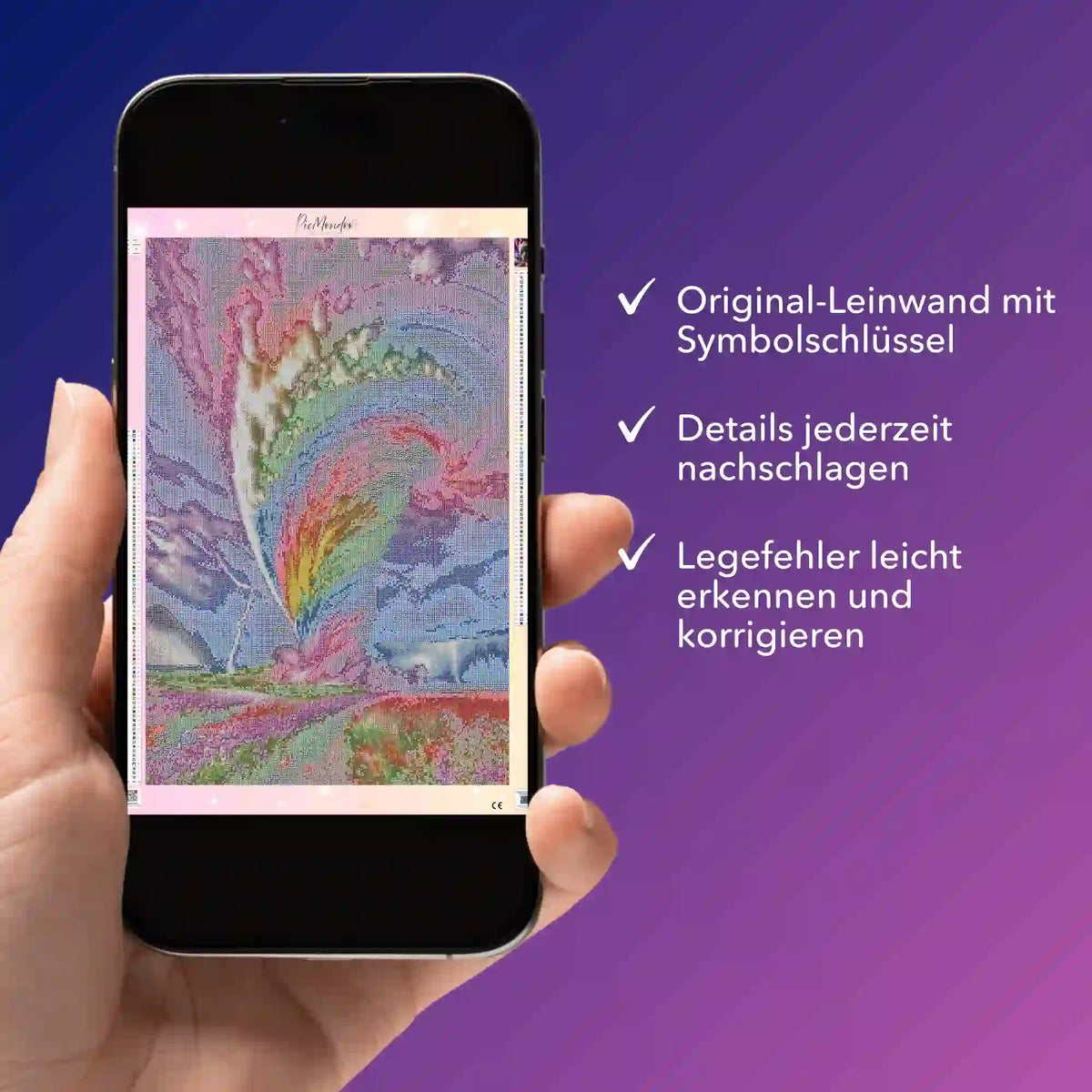 Digitale Diamond Painting Bildmappe als PDF auf Smartphone für das Motiv Wirbelsturm der Farben von Picmondoo.