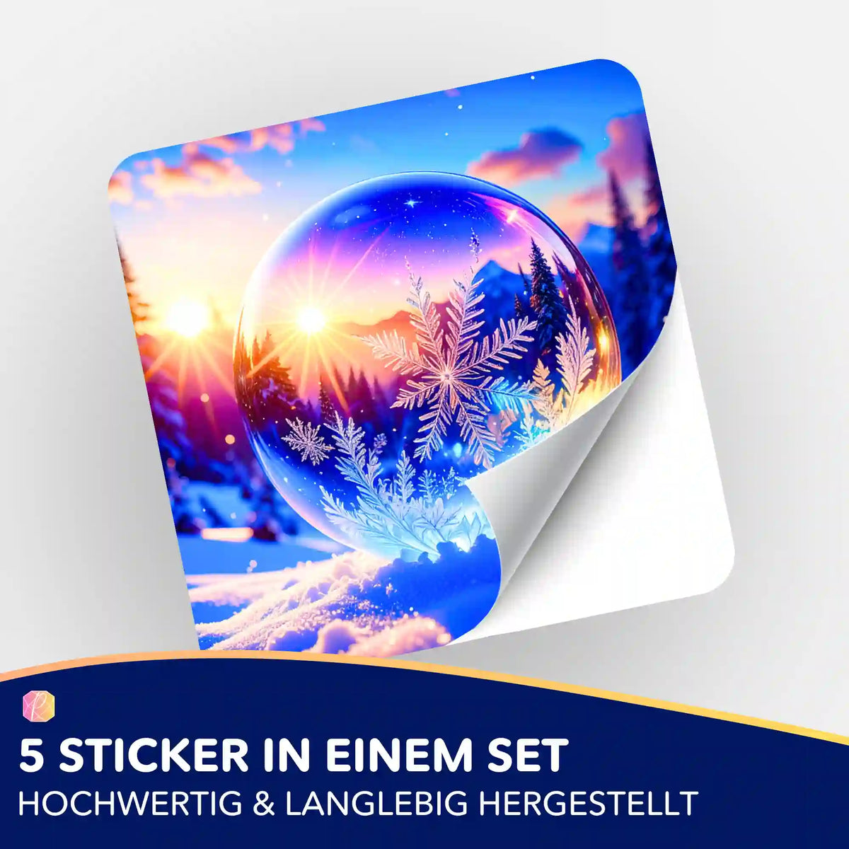 5er-Set Aufkleber Kristallwelt für Diamond Painting Zubehör mit winterlichem Motiv einer Schneekugel und Schneeflocken
