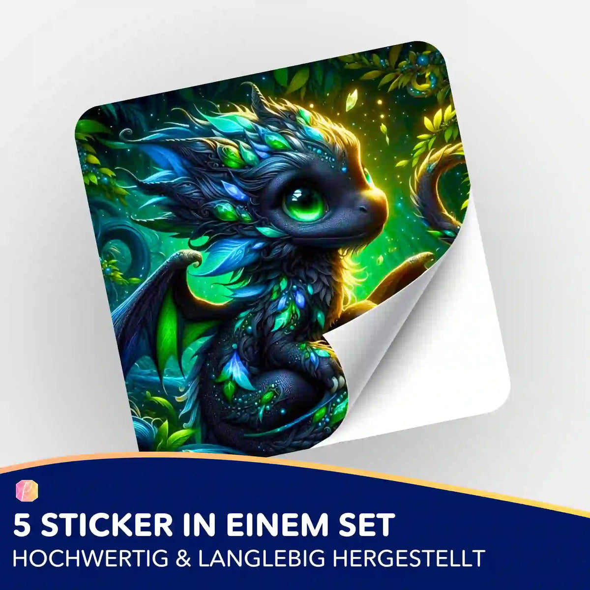 5er-Set Aufkleber mit kleinem Drachen-Motiv zur Organisation von Diamond Painting und Malen nach Zahlen Bastelsets