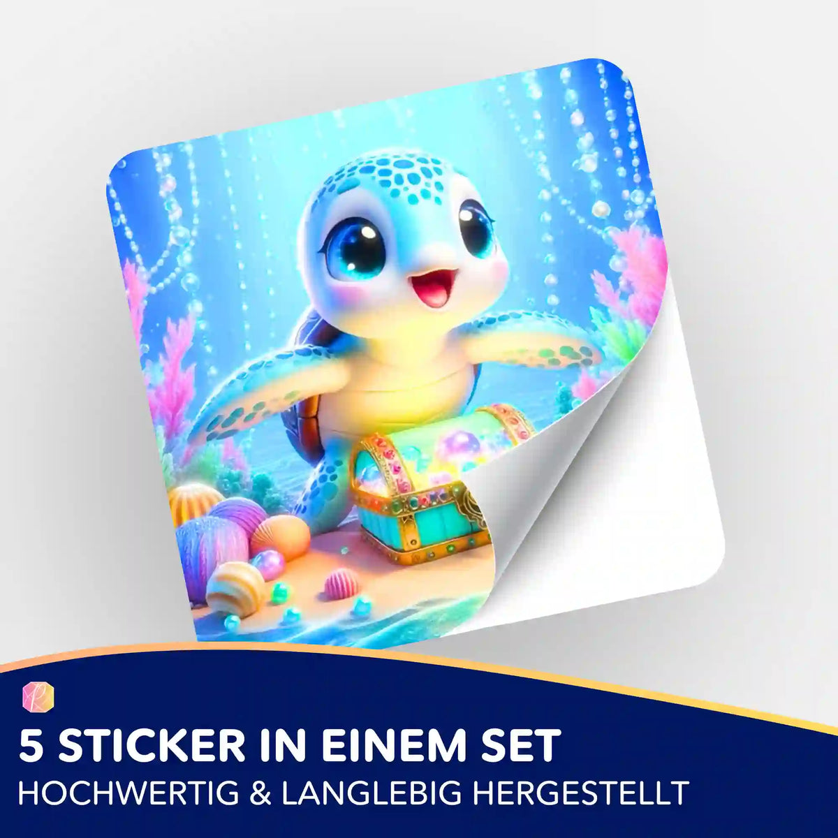 Picmondoo 5er-Set Sticker Kleiner Schatzwächter für dein Diamond Painting Zubehör mit süßer Meeresschildkröte im Ozean