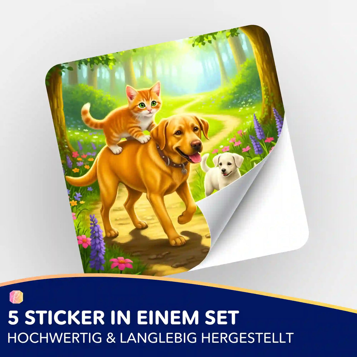 Picmondoo 5er-Sticker-Set mit Waldspaziergang Motiv: Welpe, Katze und Labrador als Zubehör für Diamond Painting Fans