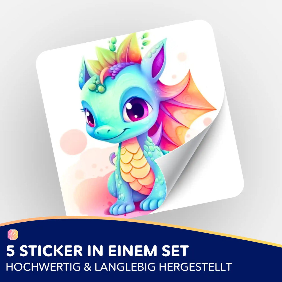 Buntes Drachen-Aufkleber 5er-Set von Picmondoo zur Organisation von Diamond Painting und Malen nach Zahlen Projekten