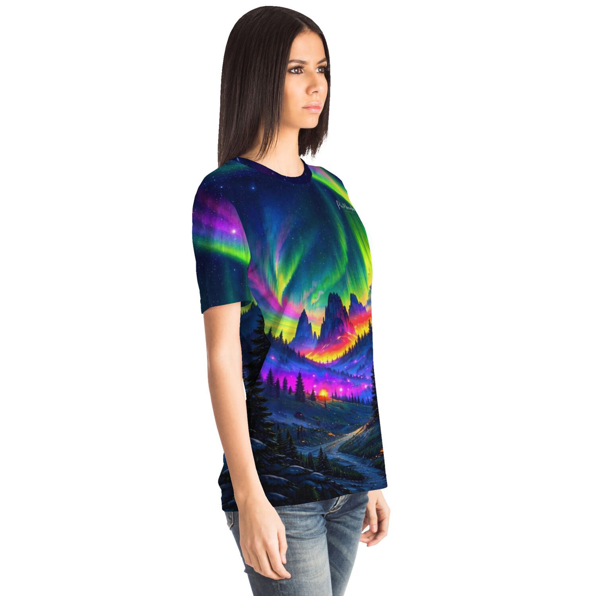 Dreamer T-Shirt mit buntem Polarlicht-Landschaftsmotiv, ideal für Fans von Diamond Painting und Malen nach Zahlen Designs.