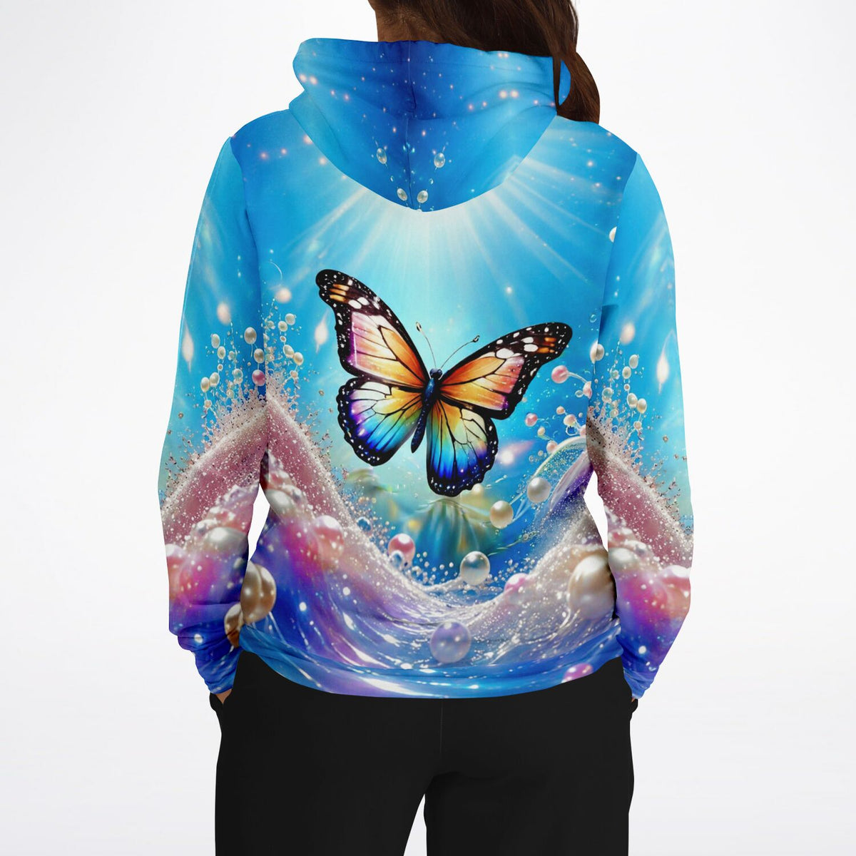 Dreamer Hoodie mit farbenfrohem Schmetterling, Perlen-Optik und magischem Lichtdesign, ideal für DIY-Fans