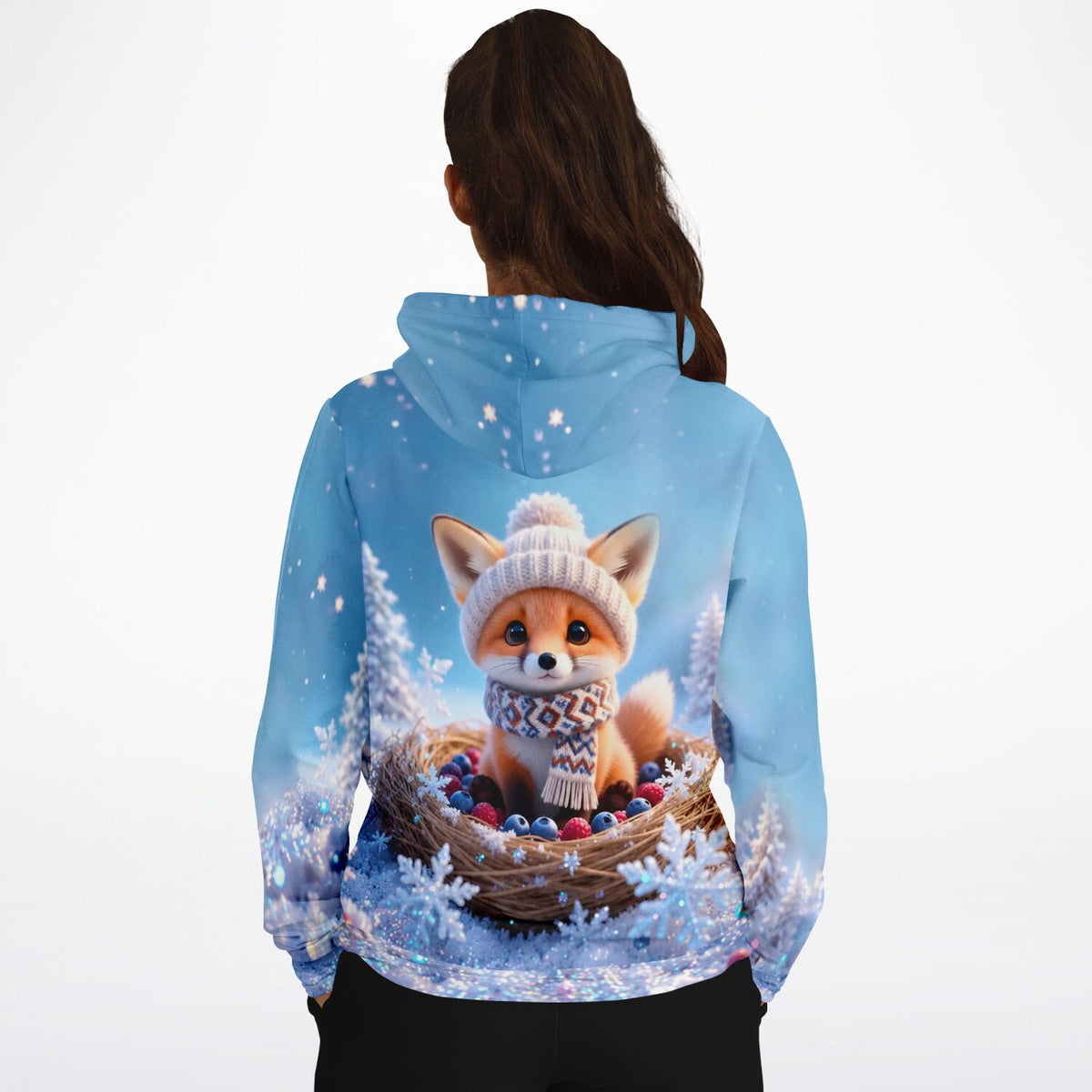 Hoodie mit süßem Fuchs im Winter-Design, perfekt als Motiv für Diamond Painting oder Malen nach Zahlen geeignet