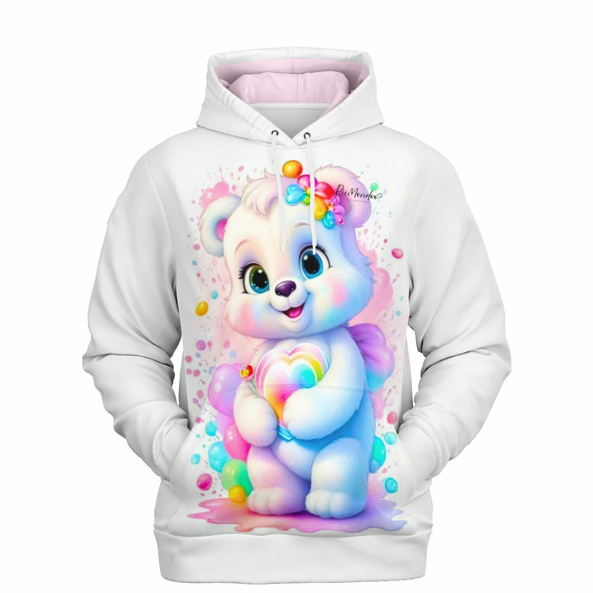 Weißer Dreamer Hoodie mit Herzensbärchen Motiv, ideal für Fans von Diamond Painting und Malen nach Zahlen Designs