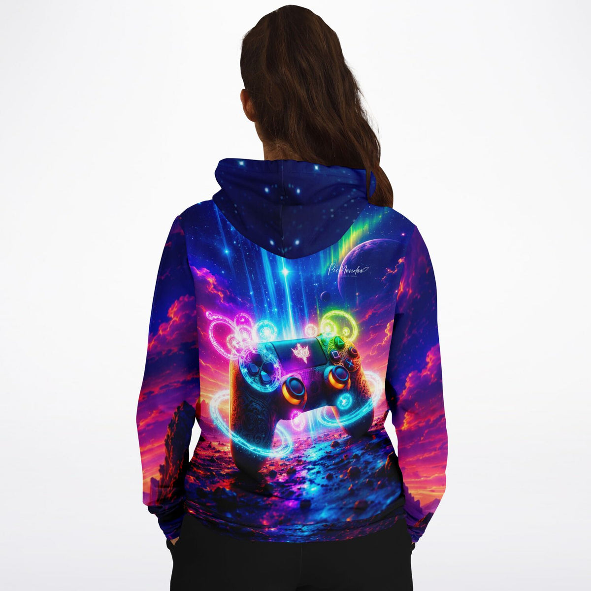 Dreamer Hoodie mit buntem Gamer Universum Motiv und leuchtendem Controller Design für begeisterte Gaming Fans