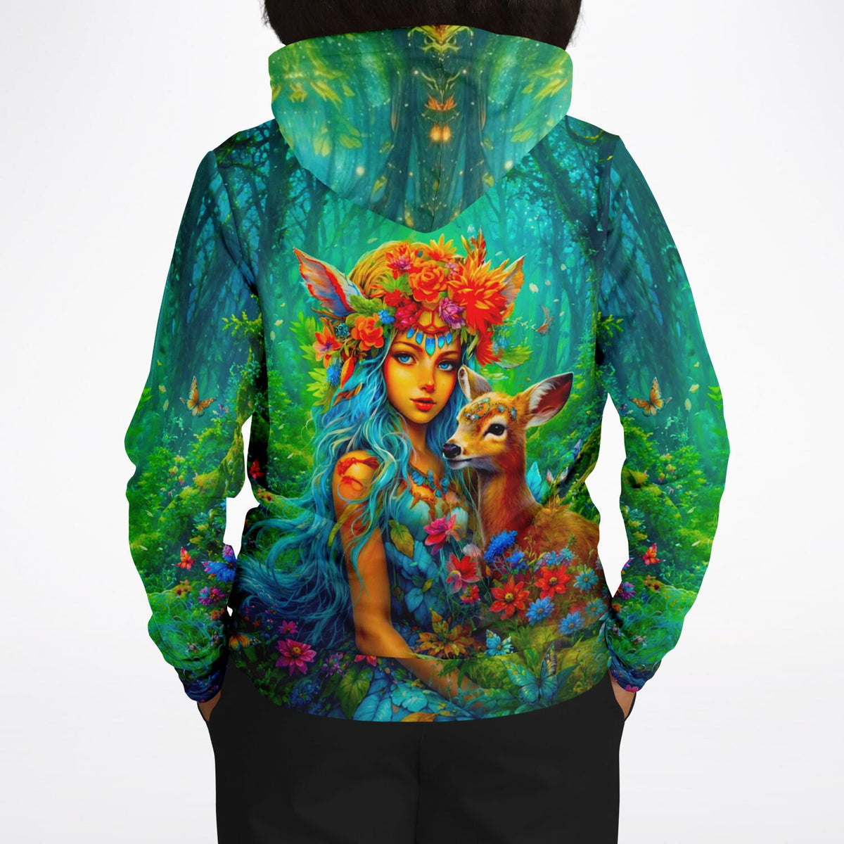 Dreamer Hoodie mit Waldmädchen-Motiv: Ein fantastisches Kunstwerk im beliebten Stil von Diamond Painting und Malen nach Zahlen