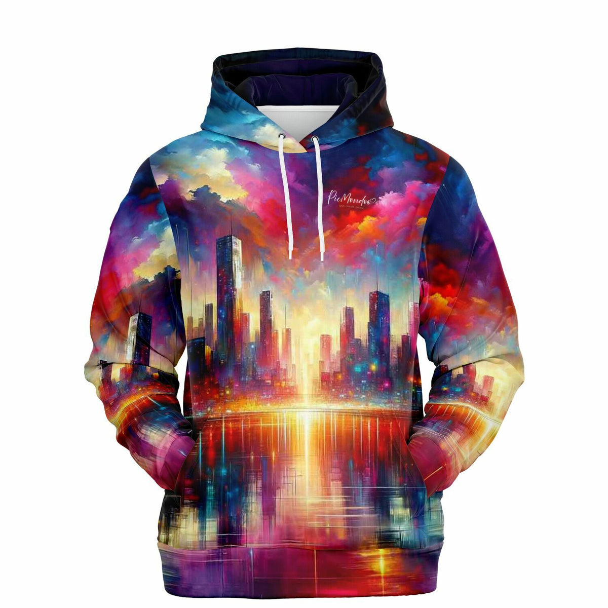 Dreamer Hoodie mit farbenfrohem abstrakten Skyline-Motiv ähnlich einem Malen nach Zahlen oder Diamond Painting Design