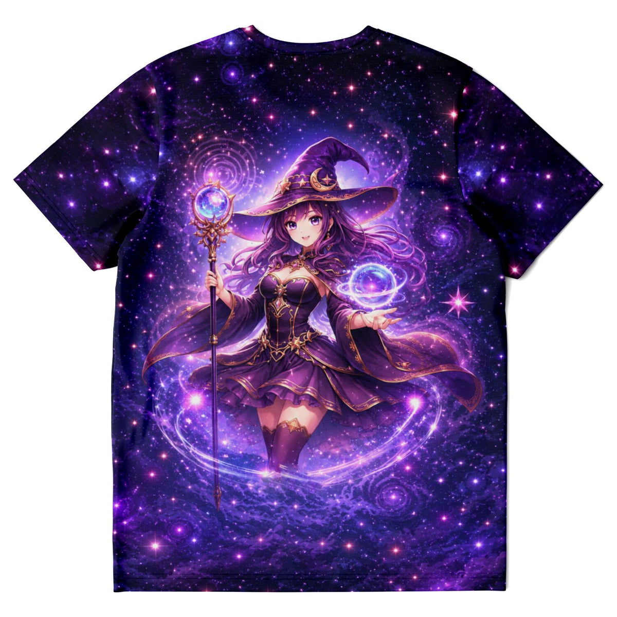 Dreamer T-Shirt Celestara mit Anime-Magierin-Print im Galaxy-Design in Violett und Dunkelblau