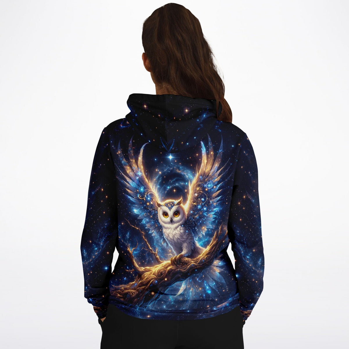 Dreamer Hoodie mit Eulen-Motiv im Sternenhimmel-Design, ideal als Kunstwerk für Fans von Diamond Painting und Malen nach Zahlen