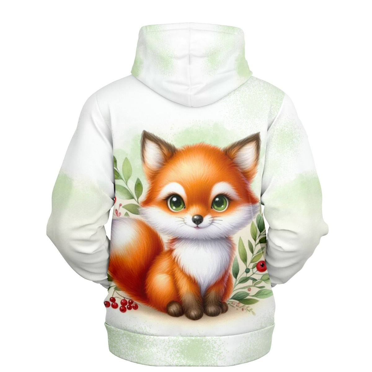 Weißer Kapuzenpullover mit süßem Freddy Füchschen Motiv, inspiriert von Diamond Painting und Malen nach Zahlen Designs