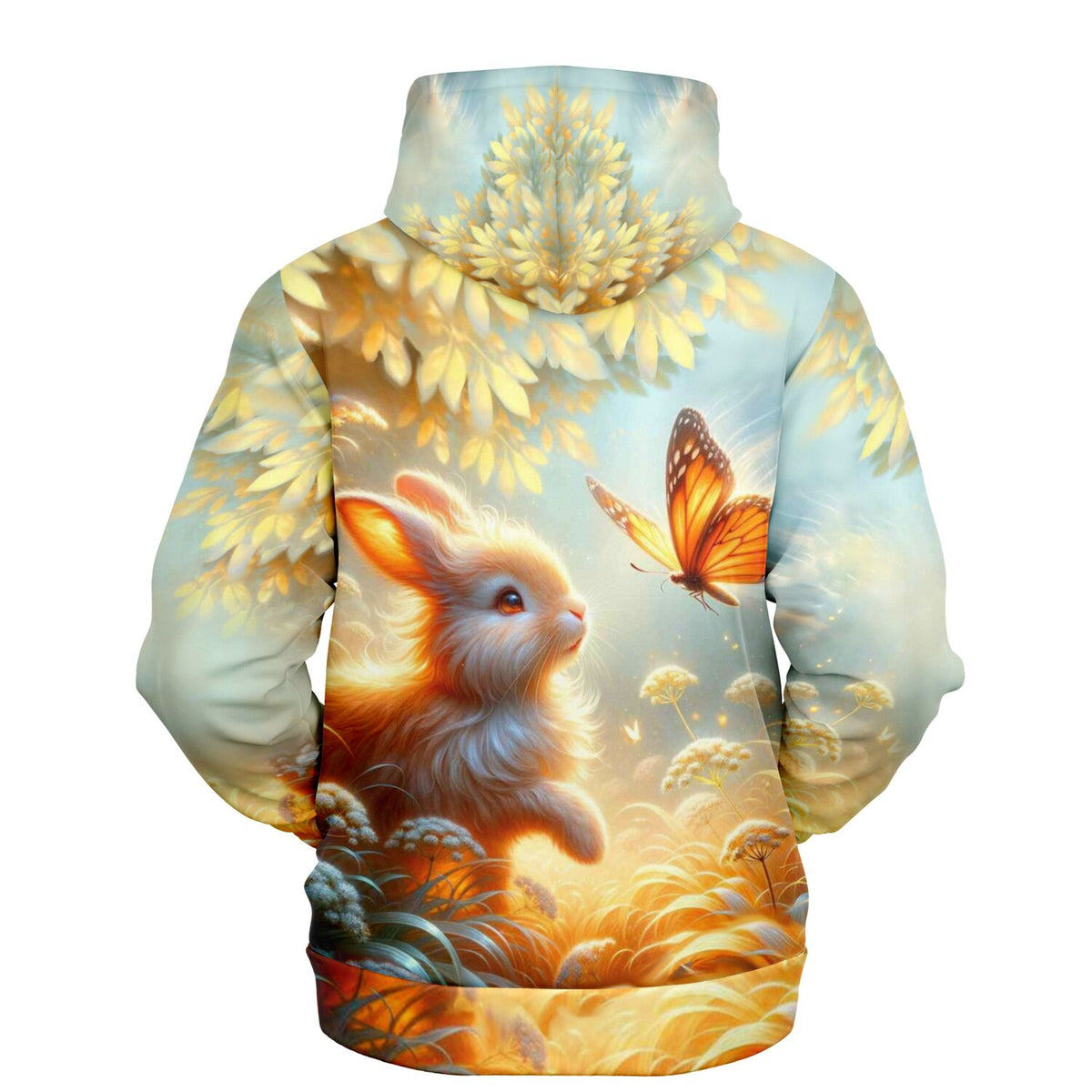 Dreamer Hoodie Häschenfreunde mit süßem Kaninchen und Schmetterling Print, bunte All-Over-Optik für Kunst-Fans