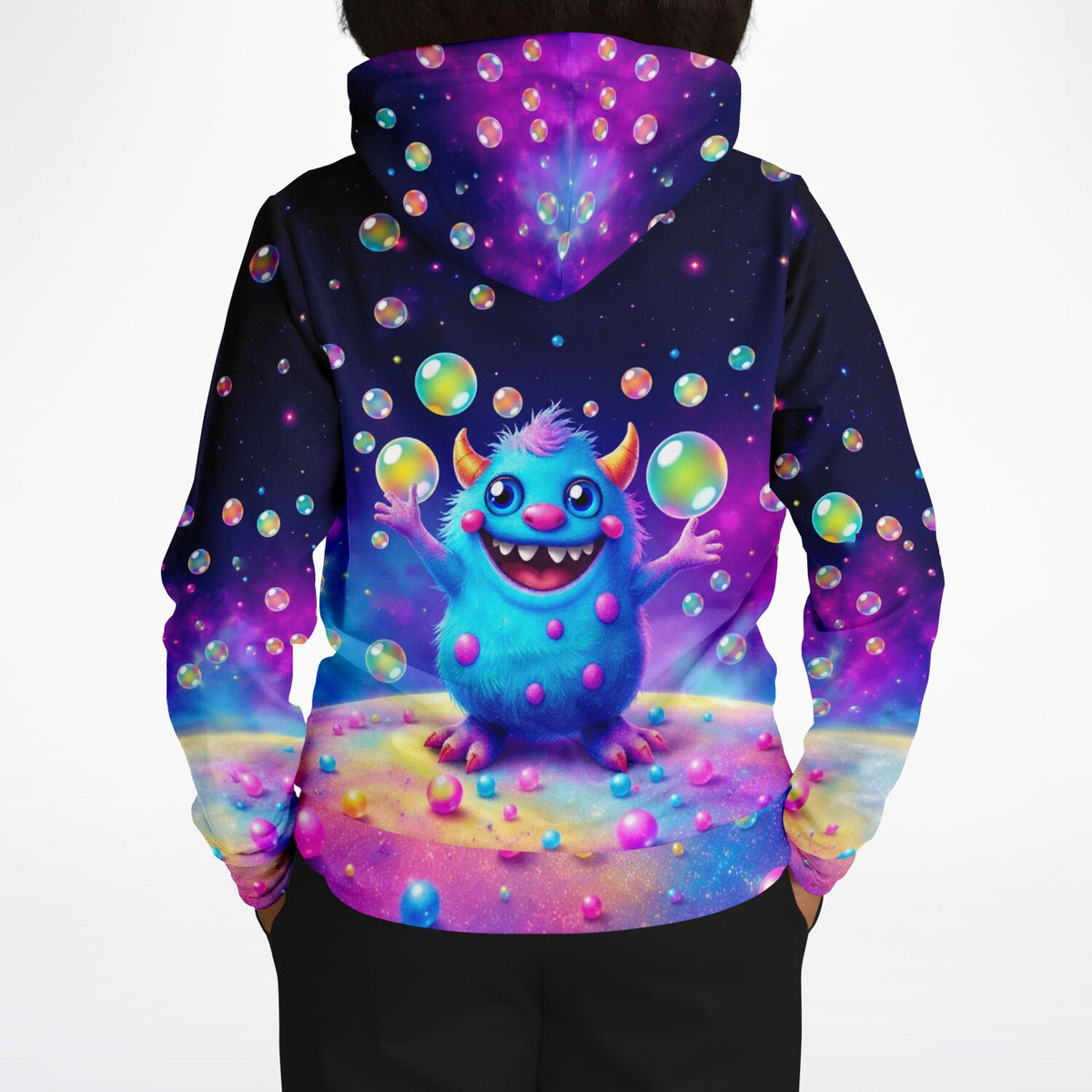 Dreamer Hoodie mit buntem Monster-Motiv, inspiriert durch farbenfrohe Kunststile wie Diamond Painting und Malen nach Zahlen
