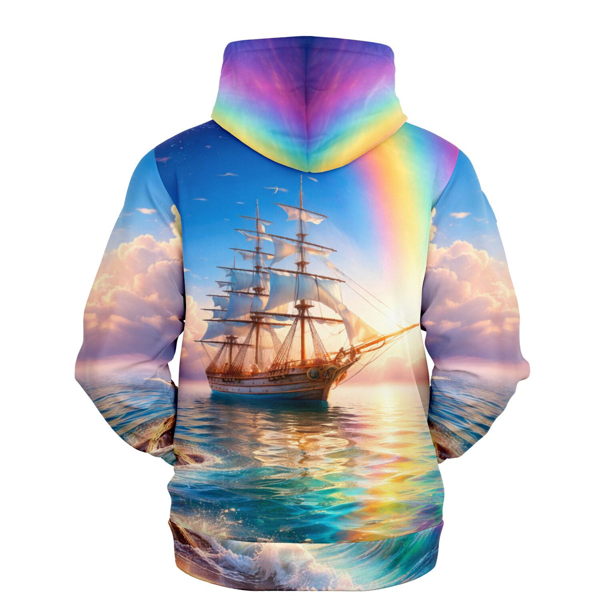 Dreamer Hoodie mit Segelschiff-Motiv, Regenbogenfarben und Meereslandschaft für Fans von Diamond Painting und Kunst