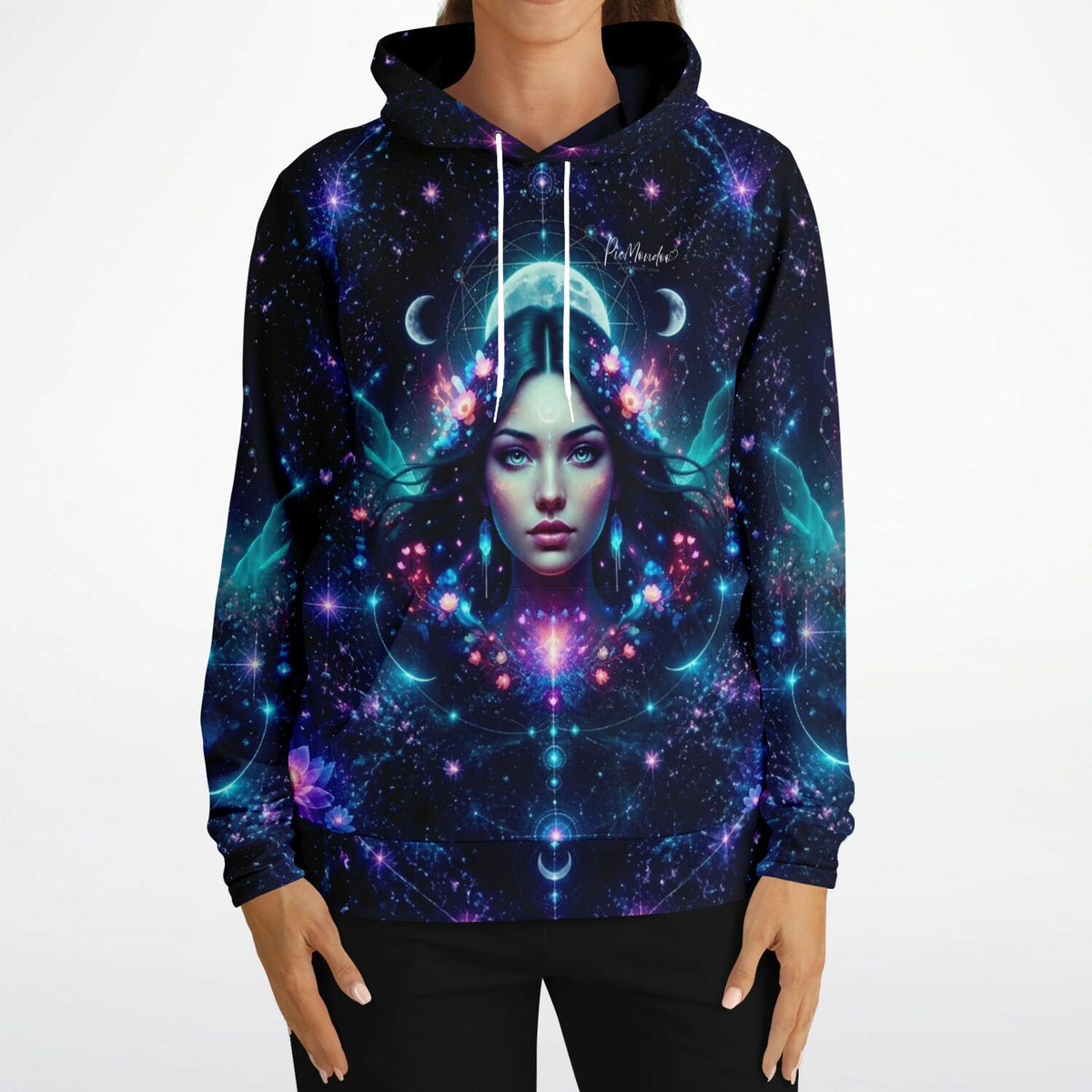 Dreamer Hoodie Mondprinzessin im galaktischen Design mit mystischen Mond- und Blumenmotiven für Diamond Painting Fans