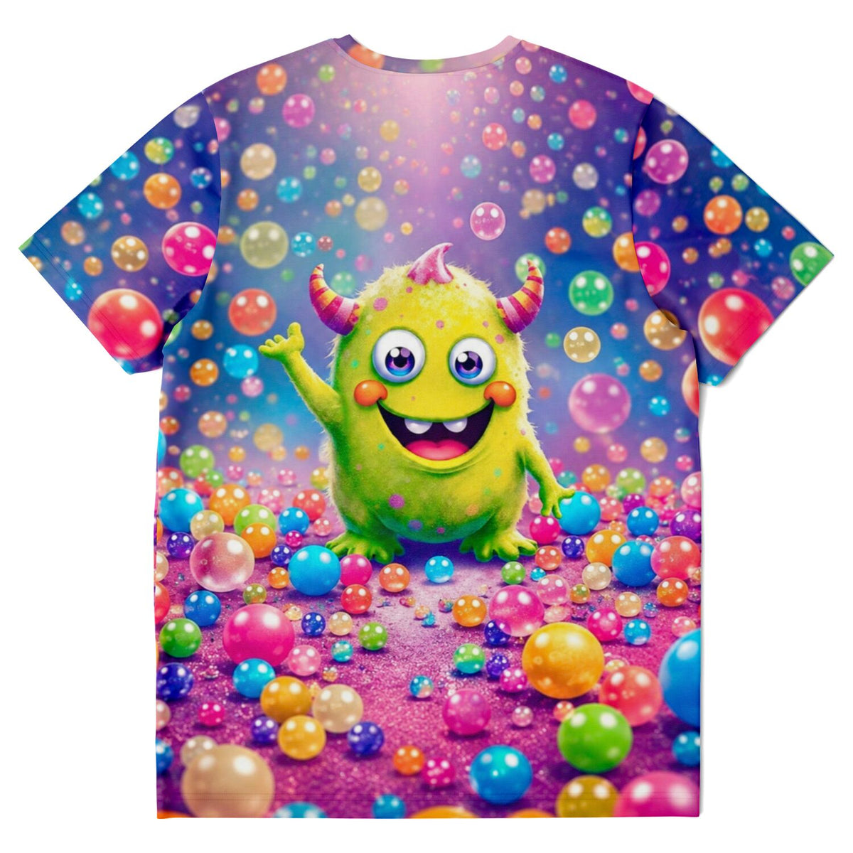 Dreamer T-Shirt mit buntem Monster-Motiv und vielen schwebenden Kugeln, ideal für Fans kreativer Diamond Painting Designs