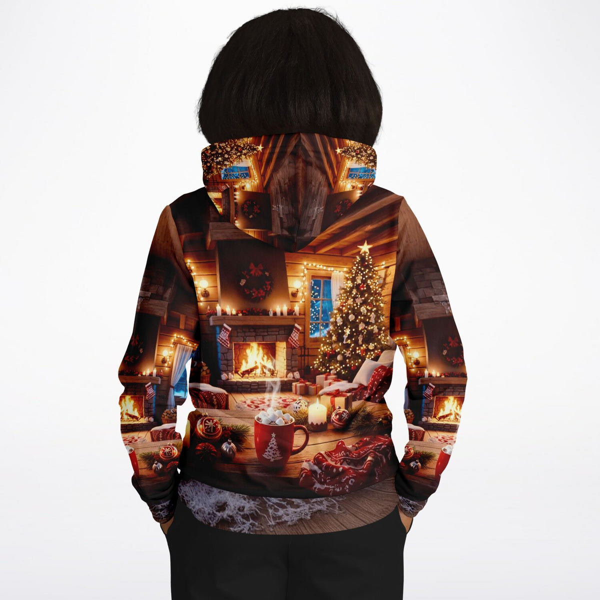 Dreamer Hoodie Holy Night mit weihnachtlichem Kaminzimmer-Motiv, perfekt für Fans von Malen nach Zahlen und Winter-Motiven.