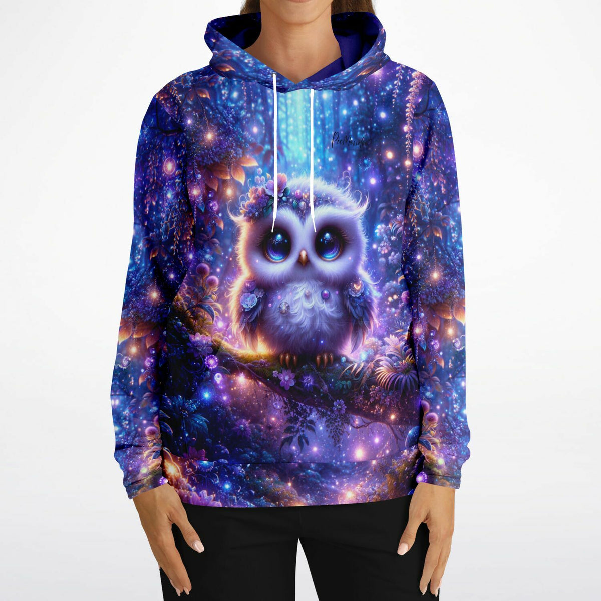 Hoodie mit süßem Eulen Motiv im magischen Wald Design, inspiriert von Diamond Painting und Malen nach Zahlen Kunst.