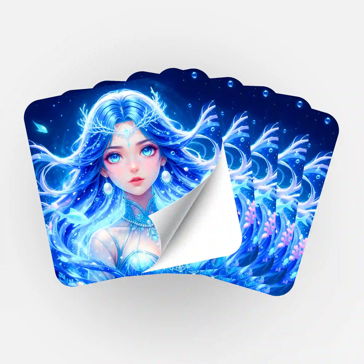 5er-Set Sticker Nerelya Hüterin der Tiefe für Diamond Painting Organisation und Zubehör in blauen Unterwasserfarben