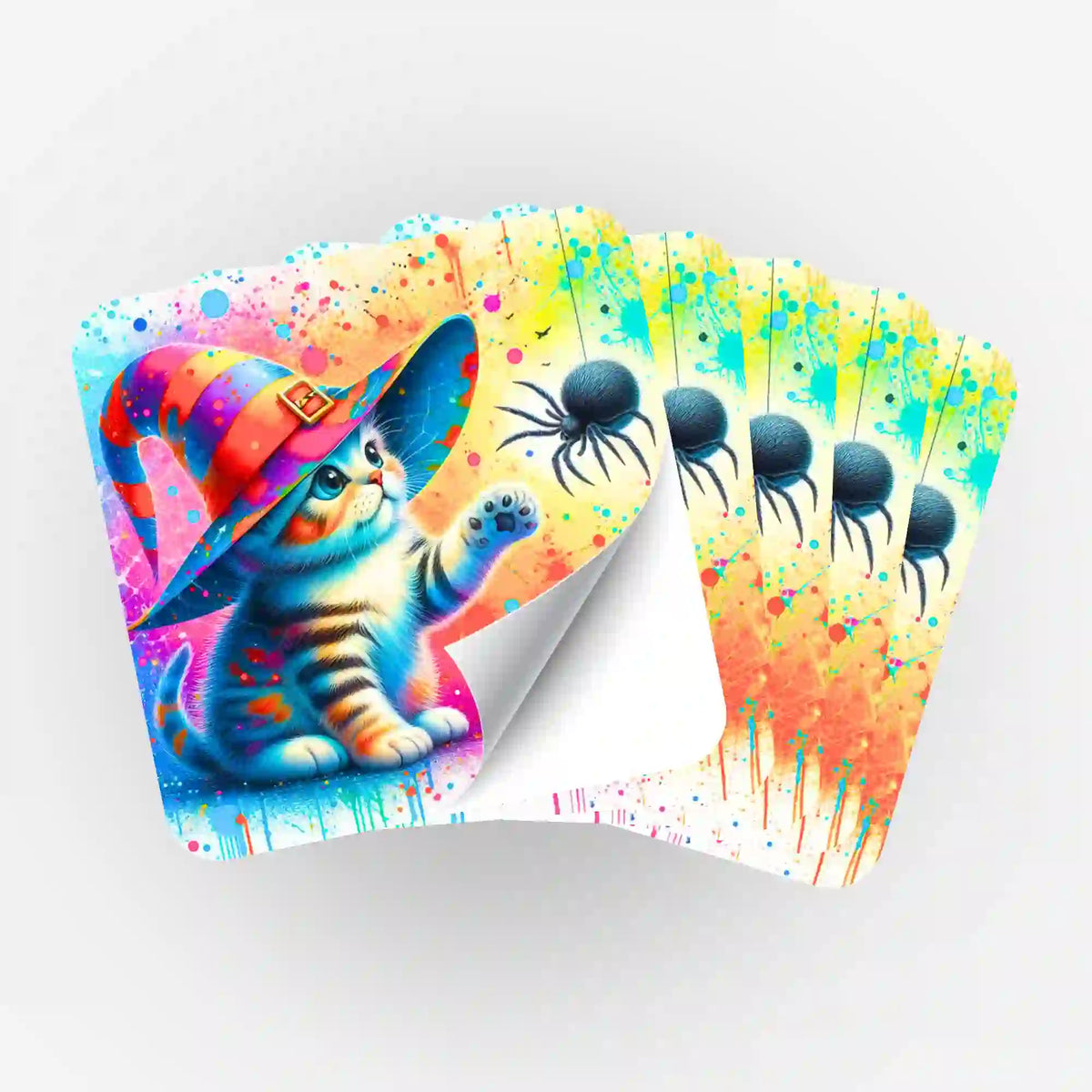 Fünfer-Set Sticker Kitty Cat Zauberkatze im Aquarell-Stil für Diamond Painting Zubehör und Bastelprojekte