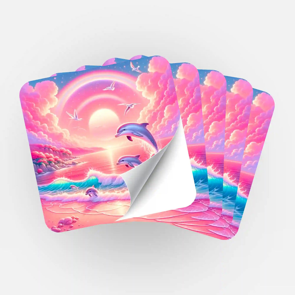 Picmondoo 5er-Set Aufkleber Pinkes Meeresrauschen mit Delfinen für Diamond Painting Fans als Zubehör