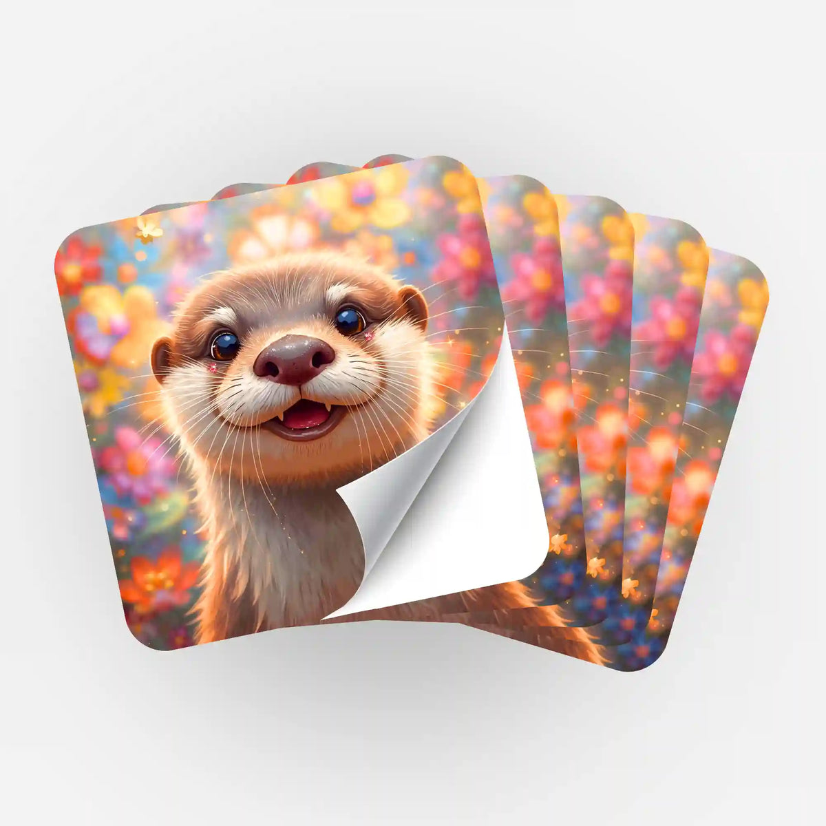 Fünfer-Set Aufkleber Sonnenschein im Fell mit niedlichem Otter-Motiv als Zubehör für Diamond Painting und Bastelsets