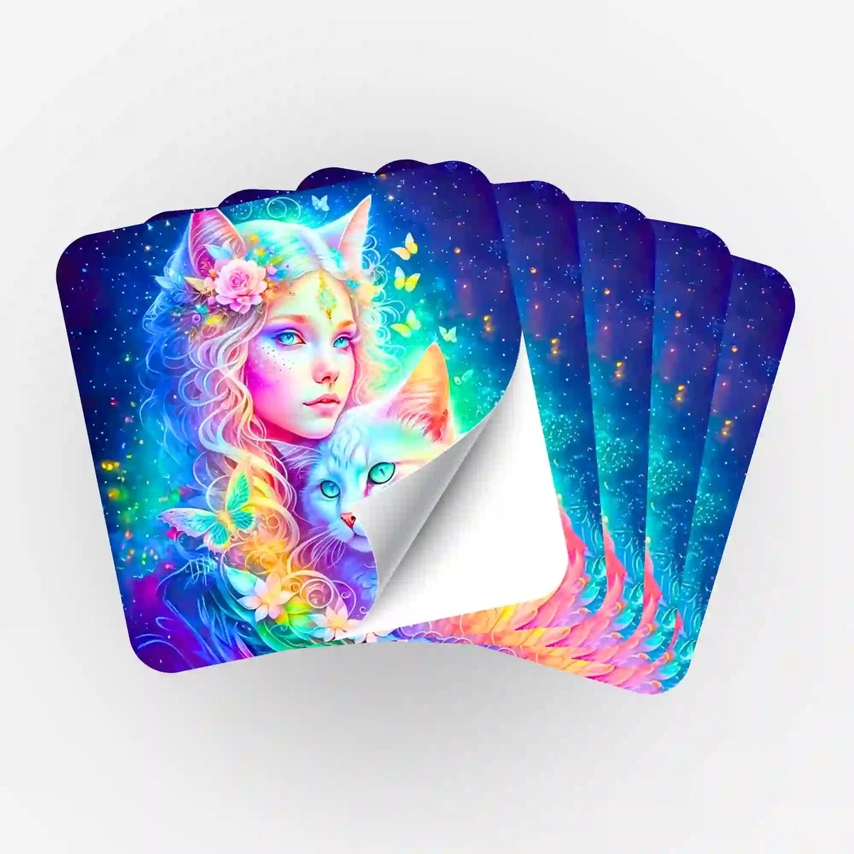 Fächerförmiges 5er-Set Katzenelfe Aufkleber zur Organisation von Diamond Painting Zubehör und Bastelsets