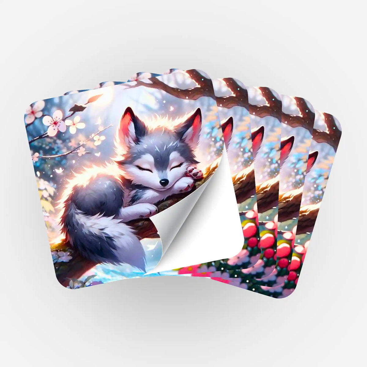 Fünfer-Set Diamond Painting Aufkleber Yukis Frühling mit schlafendem Fuchs-Motiv zur Organisation von Bastelzubehör