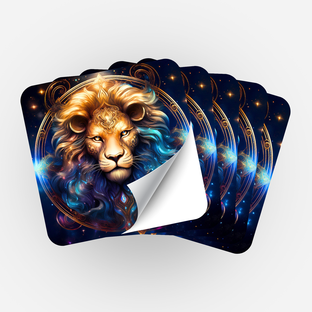 Picmondoo 5er-Set Sticker mit Löwe Motiv für Diamond Painting und Bastelbedarf, goldene Akzente auf dunkelblauem Grund