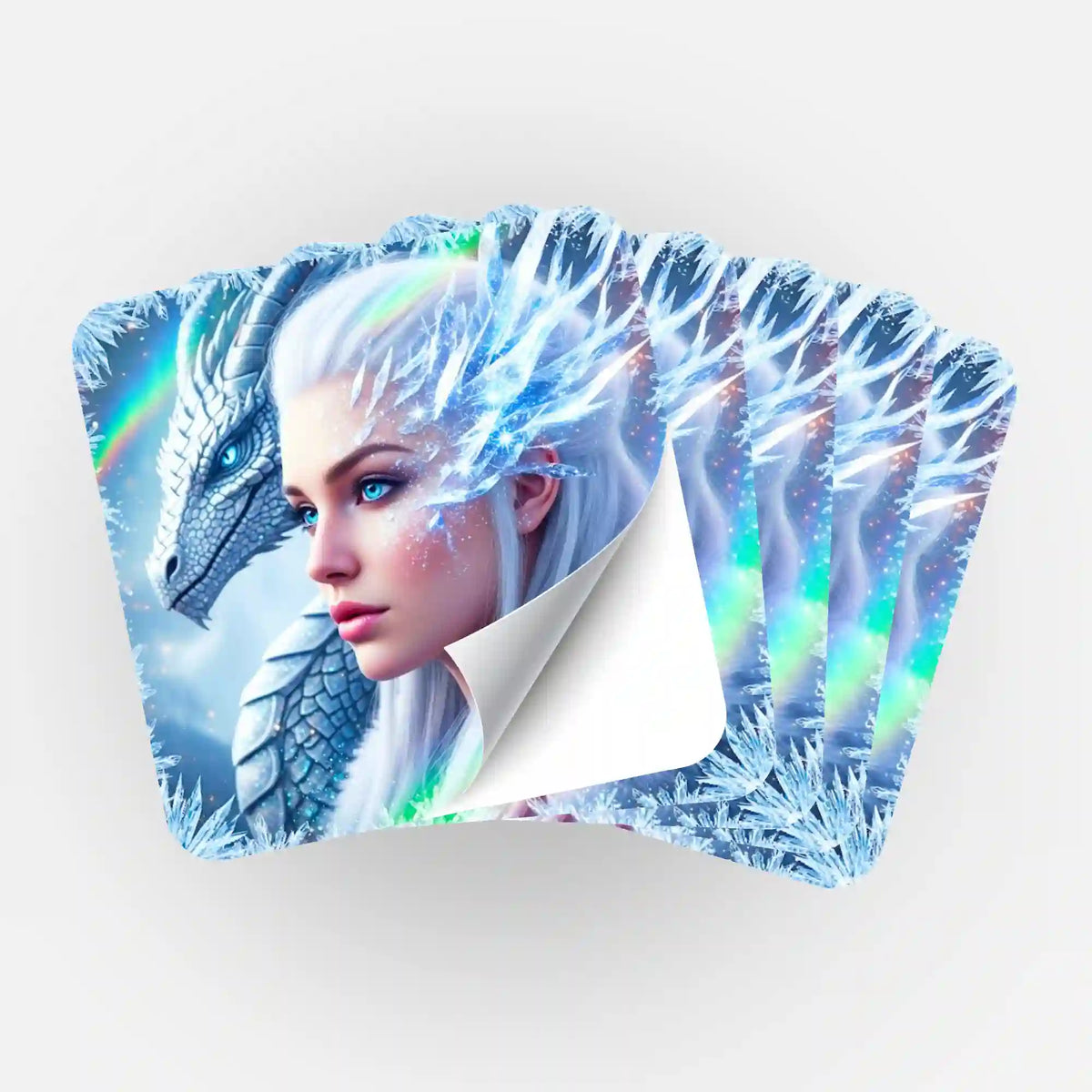 Dragon Queen Sticker 5er-Set für Diamond Painting und Bastelbedarf mit eisigem Drachenmotiv in Blau- und Weißtönen